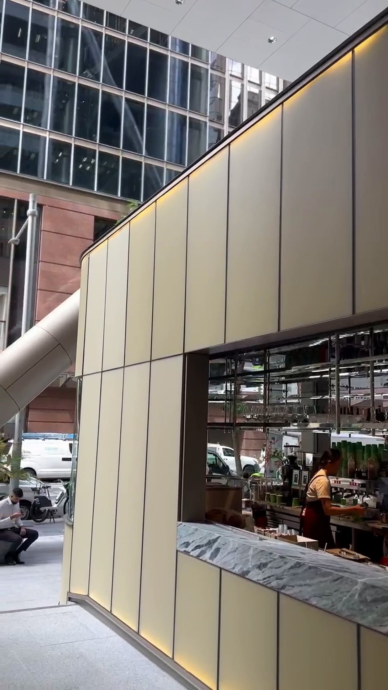 Finished curved wall panels over the completed steel frame