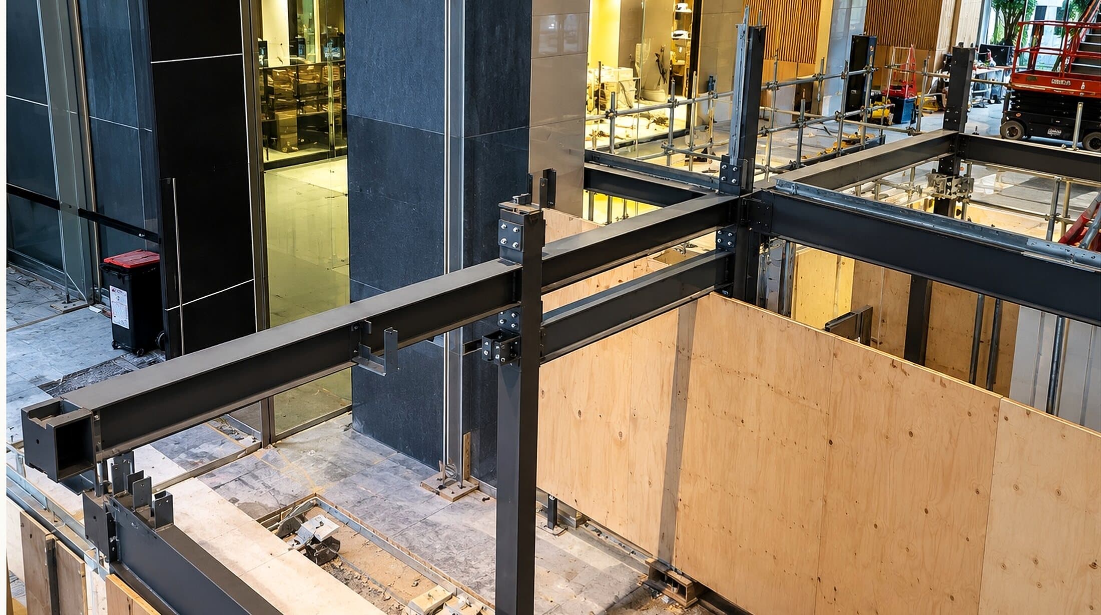 Steel framing installed inside a commercial fitout