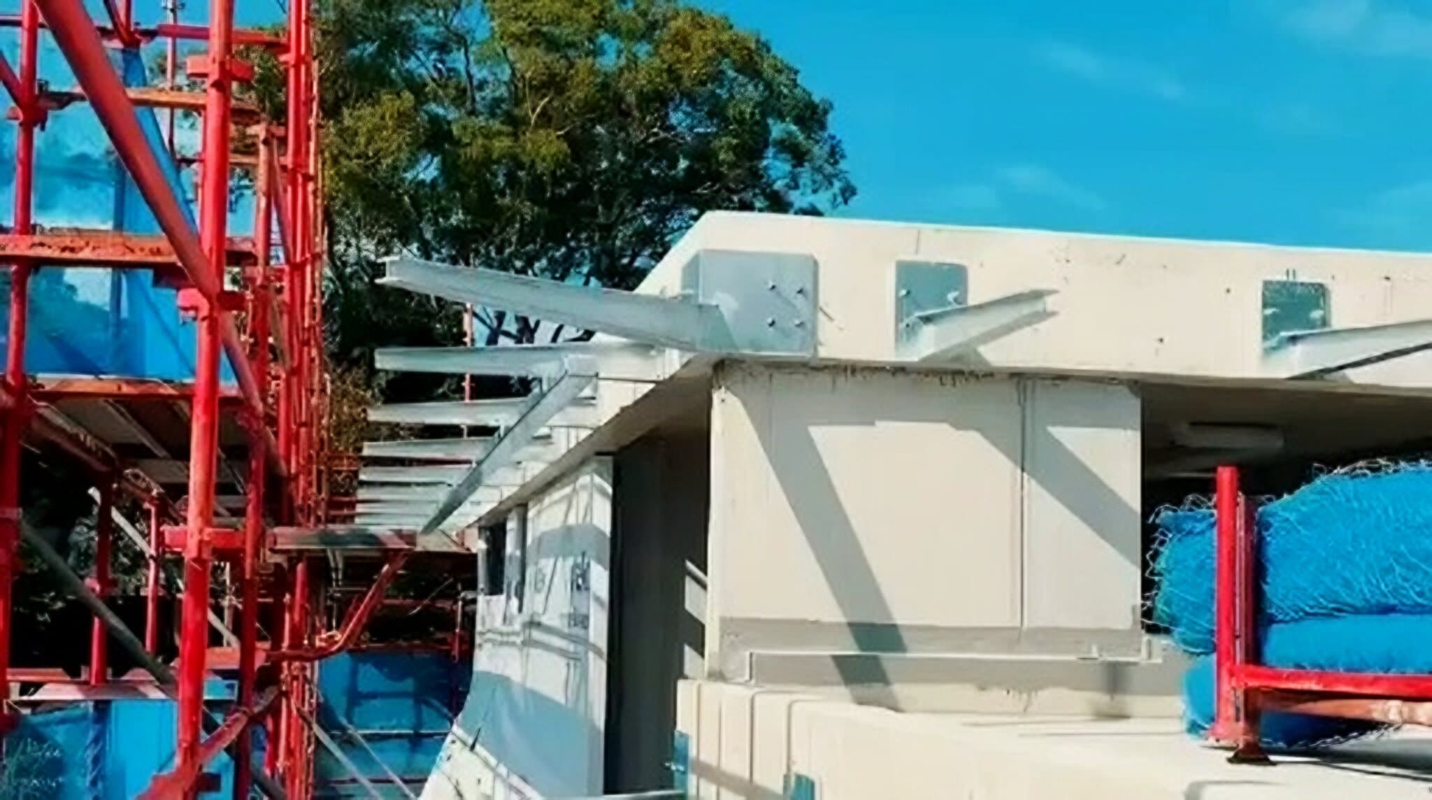 Structural steel being installed at a building under construction